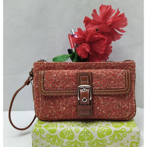 Coach Pink Wool Leather Trim Buckle Zipper Closure Wristlet - Wallet